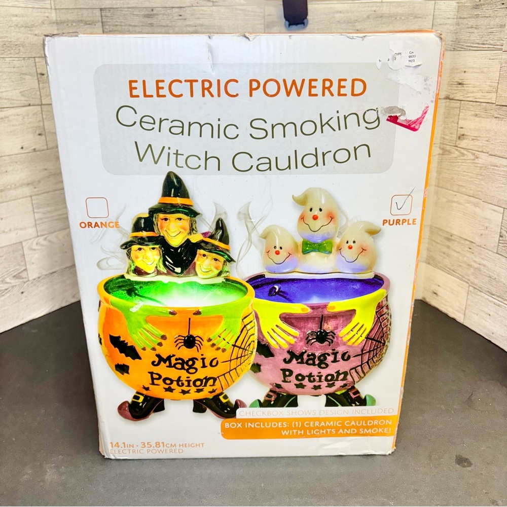 Witch Smoking Cauldron LED Lighted Electric 14" by Gerson‎ International TESTED
